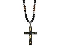 Hao Wu Xuan Collier Homme Notre Père Croix Pendentif avec Perles de Lave Oeil Pierre Rosaires Collier Religion Bijoux Mode