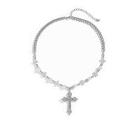 Hao Wu Xuan Collier Pendentif Croix Vintage Imitation Perle Perle Ras de Cou chaîne Courte Longueur Pierres Ton Colliers Femmes Hommes