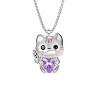 Hao Wu Xuan Collier Pendentif en Cristal de cœur de Chat de Dessin animé créatif pour Les Femmes Bijoux d’Animaux Exquis Accessoires de fête Lovely Girl Cadeaux de Naissance