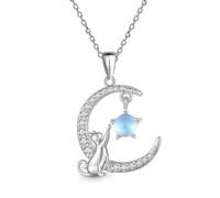 Hao Wu Xuan Collier Pendentif en Pierre de Lune de Chat étoile créative pour Les Femmes Mode Dame Bijoux de fête Exquis Anniversaire Amour Bijoux Cadeaux