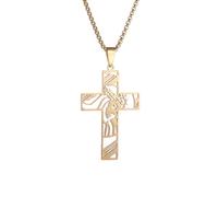 Hao Wu Xuan Collier Pendentif Exquis en Acier Inoxydable Jésus Croix pour Hommes Femmes Bijoux de prière catholique