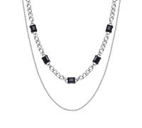 Hao Wu Xuan Collier pour Hommes Collier de chaîne Double Couches pour Hommes pour Femmes, Dames Filles Noir géométrique cubique IA Breloques Pendentif Bijoux Cadeau Mode