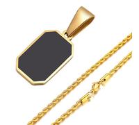 Hao Wu Xuan Collier pour Hommes élégant Couleur Or Colliers carrés géométriques pour Hommes, Pendentif Rectangle en émail Noir avec boîte de Corde chaîne Collier Cadeau Bijoux Mode