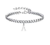 Hao Wu Xuan Collier pour Hommes Hommes Initial Cuban Links Bracelets, A-Z 26 Lettres Alphabet Charm Chain Bracelet Réglable, Bijoux Tendance Mode Cadeau