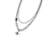 Hao Wu Xuan Colliers Ras de Cou de Charme étoile Noire pour Hommes, chaînes à Double Lien en Acier Inoxydable empilage Collier Cadeau d’Anniversaire