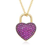 Hao Wu Xuan Couleur or Love Lock breloques Collier en zircon incrusté coloré pour les femmes Coeur Tour de cou Chaîne Pendentif Bijoux DIY