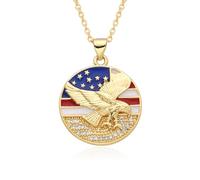 Hao Wu Xuan Couleur or ronde statue de la liberté drapeau américain aigle breloques zircon punk collier pour hommes ras de cou pendentif bricolage bijoux accessoire