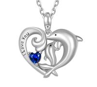 Hao Wu Xuan Créatif Coeur Forme Double Dauphin Bleu Cristal Pendentif Collier pour Femmes élégante Dame fête Bijoux Cadeau Romantique