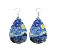 Hao Wu Xuan Cuir PU Nuit étoilée Rhône Fleuve World Famous Peinture Drop Charm Boucles d’Oreilles pour Femmes Pendientes серьги 2023 тренд