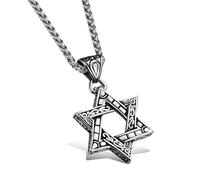 Hao Wu Xuan Déclaration Mode Déclaration pour Hommes Collier Pendentif étoile de David en Forme de O chaîne torsadée Couleur Argent Cadeau de Mode