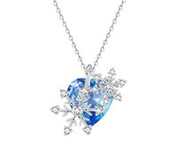 Hao Wu Xuan Exquis Coeur Forme Bleu Cristal Flocon de Neige Pendentif Collier pour Femmes élégant Femme Princesse Pendentif Romantique Cadeau de la Saint-Valentin