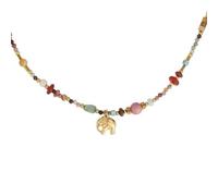 Hao Wu Xuan Français rétro coloré Pierre Naturelle Perles chaîne éléphant Pendentif Collier 2025 Bijoux Tendance Accessoire élégant pour Les Femmes
