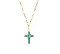 Hao Wu Xuan Goutte d’Huile émail Croix Pendentif Collier Femmes Vert Cristal imperméable à l’Eau Or Couleur chaîne Collier Ras de Cou Anniversaire Cadeaux Bijoux Chics
