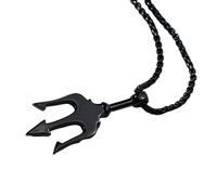 Hao Wu Xuan Grec Poséidon Neptune Trident Lance Collier Dieu des Hommes De La Mer Pendentif Noir en Acier Inoxydable Breloque Unisexe Bijoux