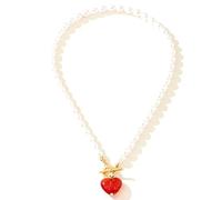 Hao Wu Xuan Imitation Ovale chaîne de Perles Coeur Rouge Pendentif Collier pour Femmes Bijoux de Mode Style Classique Accessoires d’Usure Quotidienne 537