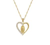 Hao Wu Xuan Magnifique Forme de Coeur Figure sacrée incrusté de Zircon Pendentif Mode chaîne en Acier Inoxydable Cadeau Exquis pour Les Femmes