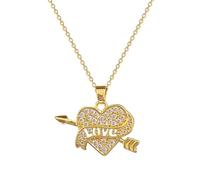 Hao Wu Xuan Magnifique Zircon Complet « Amour » Collier Pendentif Flèche de Cupidon pour Femmes Mode Chaîne en Acier Inoxydable Romantique Amour Cadeaux