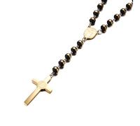 Hao Wu Xuan Meaeguet Noir/Or Couleur Long Rosaire Collier pour Hommes Femmes Femmes Acier Inoxydable Perle Chaîne Croix Pendentif Femmes Hommes Cadeau Bijoux