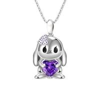 Hao Wu Xuan Mignon en Forme de Coeur Collier Pendentif Lapin en Cristal Violet pour Fille Exquis Dessin animé Lapin Collier Bijoux Mode Cadeau d’Anniversaire