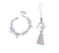 Hao Wu Xuan Mignon Romantique à Cinq Branches étoile Pendentif Porte-clés Femmes Tendance Riz Perles Glands téléphone Appareil Photo Sac chaîne Bijoux
