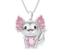 Hao Wu Xuan Mignon Rose Axolotl Pendentif Collier Coeur Forme Brillant Cristal Dessin animé Animaux Collier pour Fille Love Party Fun Cadeau d’Anniversaire