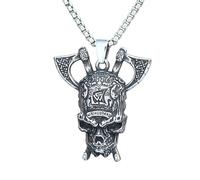Hao Wu Xuan Mode 2024 Crâne Viking avec Hache et Pendentif nœud Celtique Collier Chaîne de Mode Homme Femmes Accessoires Vintage