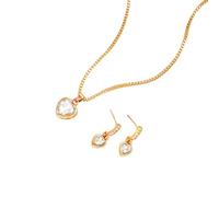 Hao Wu Xuan Mode Coeur Pendentif Bijoux Ensemble pour Les Femmes Couleur Or Simple Cristal Amour Stud Boucle D’Oreille Collier Bijoux Élégants Cadeaux