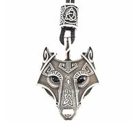 Hao Wu Xuan Mode Noir Crystal Eyes Wolf Pendentif amulette avec Vegvisir Valknut Perles Viking Collier Mens Womens Gothic Talisman prezzie