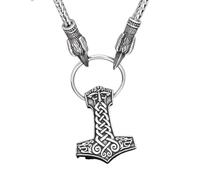 Hao Wu Xuan Mode Pendentif Marteau Nordique pour Hommes Tête de Corbeau Chaîne en Cuir Sautoir Femme Long Collier Viking