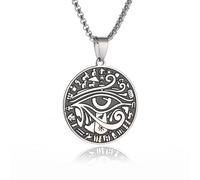 Hao Wu Xuan Oeil d’Horus Rond en Acier Inoxydable Collier Pendentif pour Hommes Femmes Égypte Ancienne amulette Religieuse Bijoux Cadeau