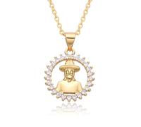 Hao Wu Xuan Pendentif Malverde ovale en or Jose Gregorio Hernandez Collier pour femmes hommes Ange des pauvres breloques bijoux