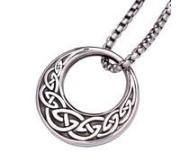 Hao Wu Xuan Pendentif Noeud Celtique Nordique Vintage ne s’estompe Pas Lune d’Acier Viking amulette Colliers pour Hommes Bijoux Uniques Cadeaux Cadeau