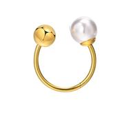 Hao Wu Xuan Perle avec Anneau de Manchette Boule perlée en Acier Inoxydable pour Les Femmes, bagues de dérivation, Bijoux de déclaration