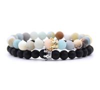 Hao Wu Xuan Perles en Pierre Naturelle Son et Elle Couple Bracelets Couronne Bracelets pour Les Amoureux Fait à la Main Pulsera