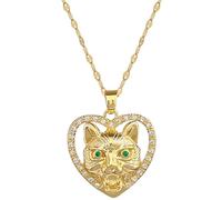 Hao Wu Xuan Tendance créative en Forme de Coeur tête de léopard aux Yeux Verts incrusté de Zircon Collier Pendentif pour Femmes chaîne en Acier Inoxydable Cadeau