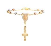 Hao Wu Xuan Vierge Marie Rosaire Perle Croix Bracelet pour Femmes, Tricolore Réglable Chaiin Vierge de Guadalupe Bracelet Bijoux Cadeau