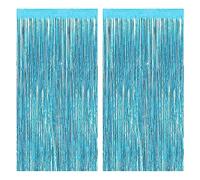 Haobase Lot de 2 rideaux à franges en feuille d'aluminium métallique pour mariage, anniversaire, fête prénatale, remise de diplôme (bleu clair)
