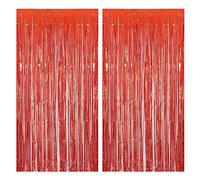 Haobase Lot de 2 rideaux à franges en feuille d'aluminium métallique pour mariage, anniversaire, fête prénatale, remise de diplôme (rouge)
