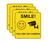 Haobase Lot de 4 autocollants en vinyle avec inscription « Smile You are on Camera » (15 x 15 cm)