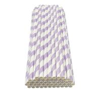 Haobase Lot de 50 pailles en papier biodégradables pour boire, cocktail, café, boissons froides, motif à rayures, blanc/violet clair