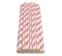 Haobase Lot de 50 pailles en papier biodégradables pour boire des cocktails, du café, des boissons froides (motif à rayures) (rayures blanches/roses)