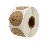 Haobase Lot de 500 rouleaux d'autocollants ronds en papier kraft naturel faits à la main avec amour pour sacs cadeaux, mariage, Thanksgiving