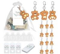 HAOBIN 12 Pièces Ours Cadeau Invites Mariage Porte-Clés Ange Pendentif Baptême Mariage +Sachet Organz Etiquette Kraft Pour Cadeaux Baptême (Ours)