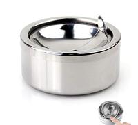 HAOBIN Grand Cendrier Poussoir Cendrier En Acier Inoxydable Avec Couverture Convient Pour Le Bureau à Domicile,Le Jardin Et Le Balcon,IntéRieur Et ExtéRieur,Coupe-Vent Avec Couvercle,1 PièCe D'Argent