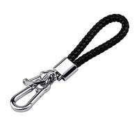 HAOBIN Porte-Clés en Cuir Véritable Noir Tressé - Personnalisé avec Mousqueton et Bouchon à Vis pour les Clés de Voiture