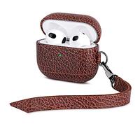Haobobro Bicolour Series Leather Case - Coque AirPods 3 - Étui en Cuir pour AirPods 3 génération - Livré avec Une dragonne/Porte-clés - Housse Cover Protection AirPod 2021 - Marron Noir