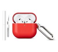 Haobobro Étui en Cuir pour AirPods 4 - Fabriqué à la Main - Coque AirPods 4 avec Réduction Active du Bruit, Mousqueton/Kit Nettoyage Inclus - Housse Cover Protection AirPods 4ème génération - Rouge