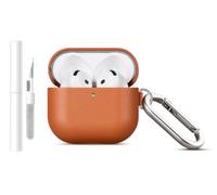 Haobobro Étui en Cuir pour AirPods 4 - Fabriqué à la Main - Coque AirPods 4 avec Réduction Active du Bruit, Mousqueton/Kit Nettoyage Inclus, Housse Cover Protection AirPods 4ème génération - Marron