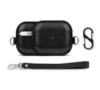 Haobobro Sheep Leather Case - Étui en Cuir pour AirPods 3 - Livré avec Une Dragonne et Porte-clés - Housse Coque AirPods 3 génération - Cover Protection AirPods 2021 - Noir