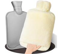HAOCEE Bouillotte Eau Chaude,2L Grande Bouillotte Moelleuse, Bouillottes Avec Poche Kangourou, Bouillotte Chaude Chauffe Main/Ventre/Cou, Bouillote Antifuite (Jaune clair)